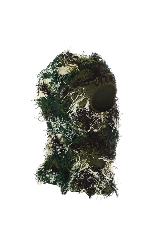 Fuzzy Distressed Balaclava Ski Mask Camo Knitted Full Face Cover for Skiing Motorcycle Riding Camo Olive Green