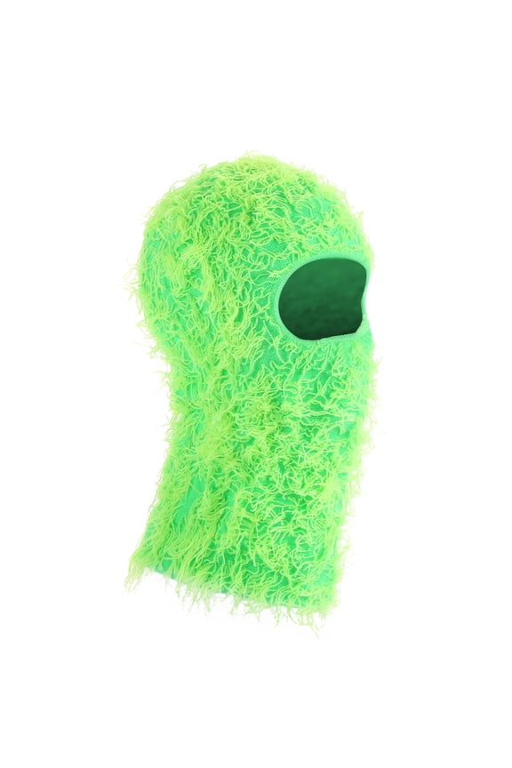 Fuzzy Distressed Balaclava Ski Mask Camo Knitted Full Face Cover for Skiing Motorcycle Riding Green Yellow