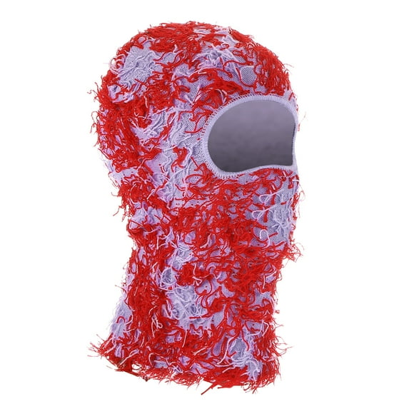 Uxcell Fuzzy Distressed Balaclava Ski Mask Camo Knitted Full Face Cover for Skiing Motorcycle Riding Light Purple Red