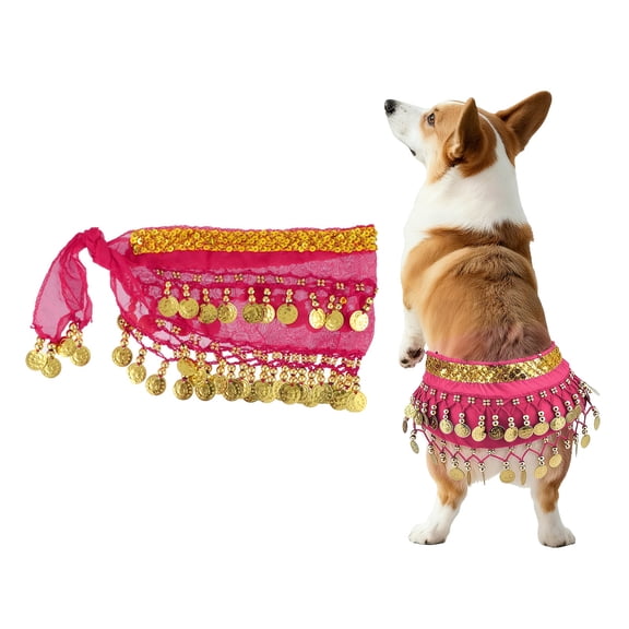 Uxcell Dog Belly Dancer Skirt, Waist Chain Hip Curtain Clothes Dog Costume Puppies Hip Shaking Dance Outfit Hip Scarf with Sequin (Chiffon,Rose), for Pet Cosplay/Party/Birthday