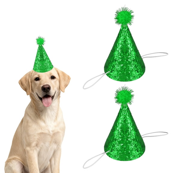 Uxcell Dog Birthday Hat, Mini Small Dog Hats Cat Birthday Party Hat with Pompons Adjustable Decor Sequins Cute Costume Accessories (Green, 2 Pcs), for Puppies/Kitten/Grooming Charms