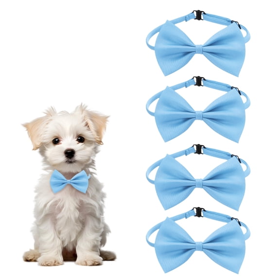 Uxcell Dog Bow Tie Adjustable Pet Collar Quick Release Buckle 4Pcs Light Blue for Wedding Birthdays Party Gift