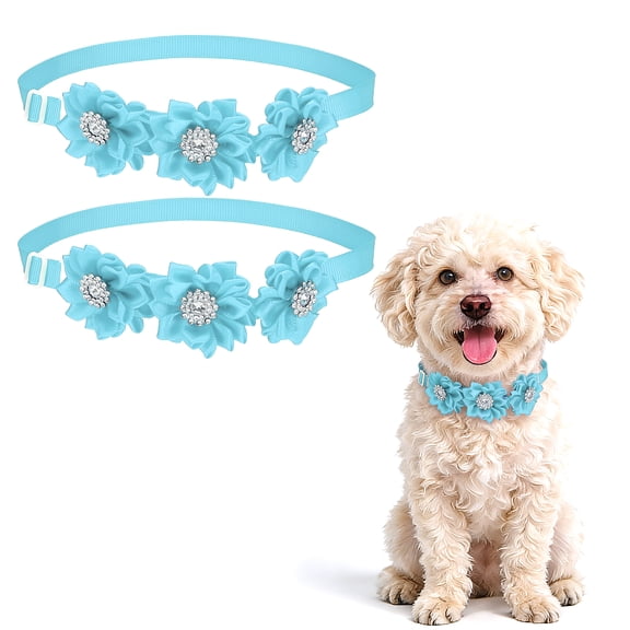 Uxcell Dog Bowtie Flower Collar, Adjustable Bow Ties for Dogs Flower with Diamond Bowtie Cat Grooming Accessories, (2 Pcs, Light Blue), Intended for Puppies/Kitten/Wedding/Birthday/Party