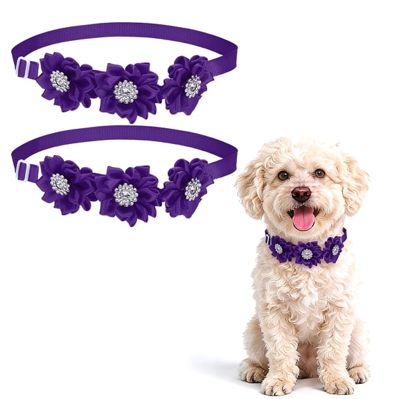 Uxcell Dog Bowtie Flower Collar, Adjustable Bow Ties for Dogs Flower with Diamond Bowtie Cat Grooming Accessories, (2 Pcs, Purple), Intended for Puppies/Kitten/Wedding/Birthday/Party