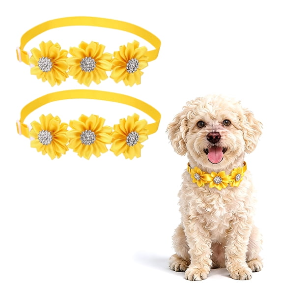 Uxcell Dog Bowtie Flower Collar, Adjustable Bow Ties for Dogs Flower with Diamond Bowtie Cat Grooming Accessories, (2 Pcs, Yellow), Intended for Puppies/Kitten/Wedding/Birthday/Party