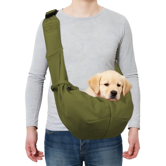 Uxcell Dog and Cat Sling Carrier Up to 16.5 Lbs, Hand-Free Reversible Pet Sling Carrier with Adjustable Strap and Pocket, (Army Green, 1 Pcs) Intended for Hiking / Camping / Traveling