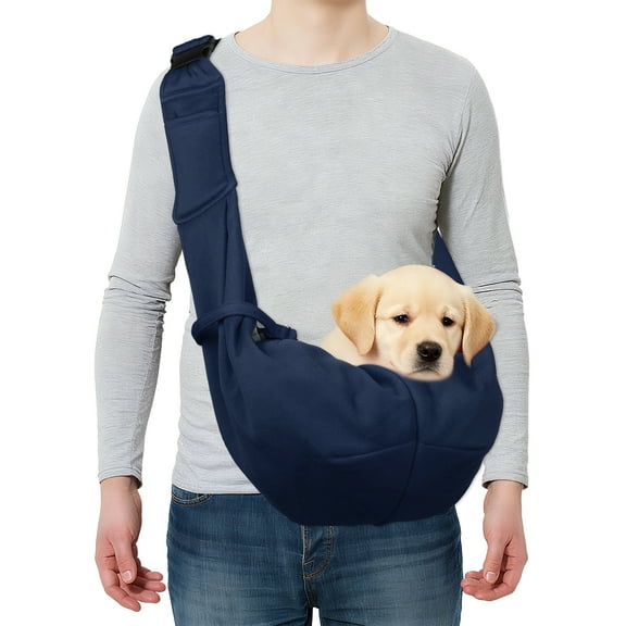 Uxcell Dog and Cat Sling Carrier Up to 16.5 Lbs, Hand-Free Reversible Pet Sling Carrier with Adjustable Strap and Pocket, (Dark Blue, 1 Pcs) Intended for Hiking / Camping / Traveling