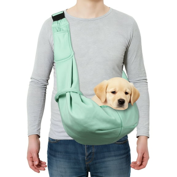 Uxcell Dog and Cat Sling Carrier Up to 16.5 Lbs, Hand-Free Reversible Pet Sling Carrier with Adjustable Strap and Pocket, (Green, 1 Pcs) Intended for Hiking / Camping / Traveling