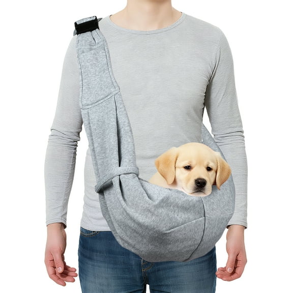 Uxcell Dog and Cat Sling Carrier Up to 16.5 Lbs, Hand-Free Reversible Pet Sling Carrier with Adjustable Strap and Pocket, (Grey, 1 Pcs) Intended for Hiking / Camping / Traveling