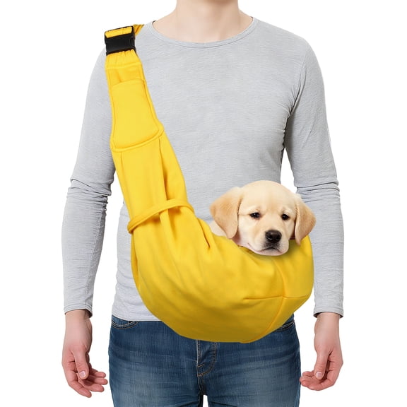Uxcell Dog and Cat Sling Carrier Up to 16.5 Lbs, Hand-Free Reversible Pet Sling Carrier with Adjustable Strap and Pocket, (Yellow, 1 Pcs) Intended for Hiking / Camping / Traveling