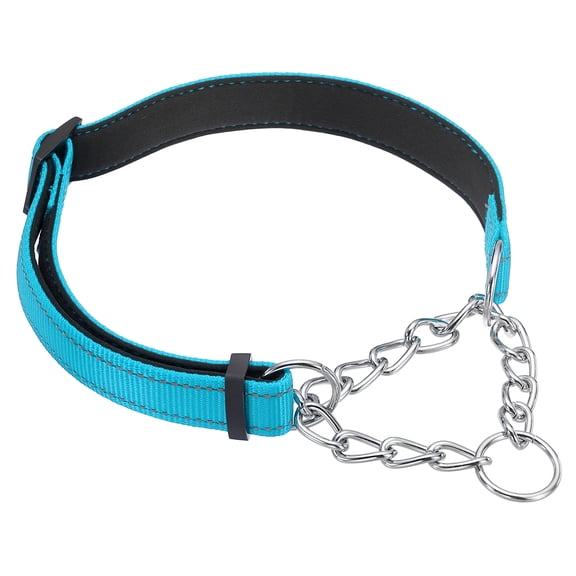 Uxcell Dog Chain Collars, No Pull Dog Collar Adjustable Reflective Nylon with Alloy Steel Chain, (L-24 Inch, Light Blue)