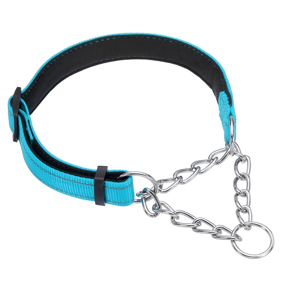 Uxcell Dog Chain Collars, No Pull Dog Collar Adjustable Reflective Nylon with Alloy Steel Chain, (M-20 Inch, Light Blue)