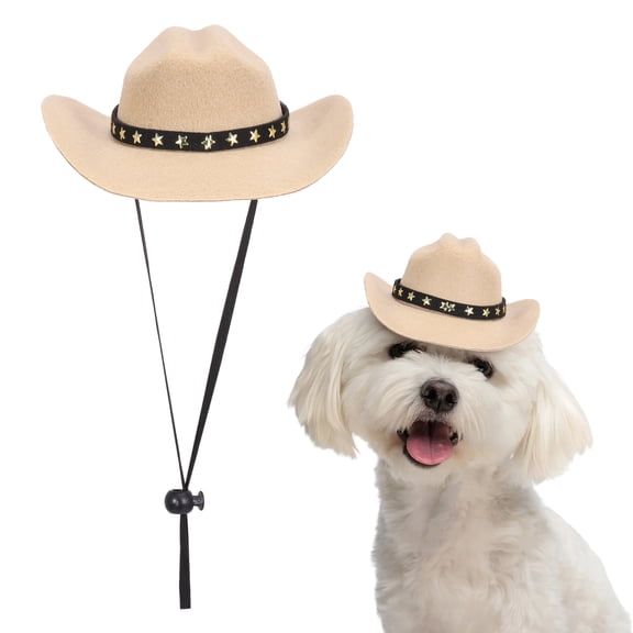Uxcell Dog Cowboy Hat, Mini Cowboy Hat for Pet with Chin Strap Adjustable Cosplay Cap, (Khaki, M), Intended for Dogs and Cats / Halloween Costume / Party Decoration