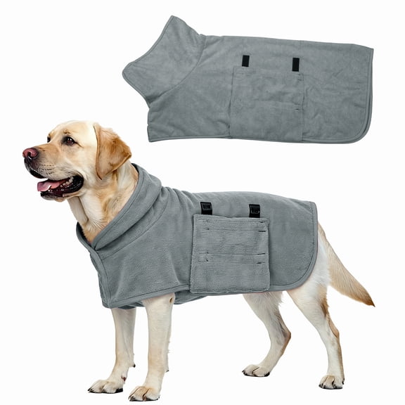Uxcell Dog Drying Coat, Dog Robes for After Bath Bathrobe Super Absorbent Towel Soft Adjustable, (L, Gray), Intended for Fast Drying Warm Keeping Pet Cats Kitten Puppies