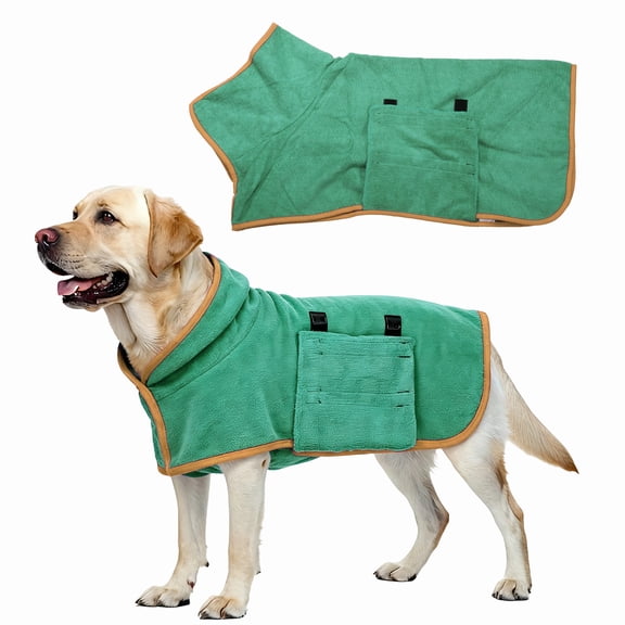 Uxcell Dog Drying Coat, Dog Robes for After Bath Bathrobe Super Absorbent Towel Soft Adjustable, (M, Dark Green), Intended for Fast Drying Warm Keeping Pet Cats Kitten Puppies