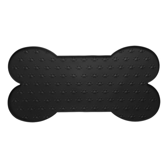 Uxcell Dog Food Mat, 20x10 Inch Silicone Pet Feeding Mat Non-Slip Bone Shaped Waterproof Dog Water Bowl Tray Raised Edge Protects Floors (Black), Intended for Pets Bowl/Fountain