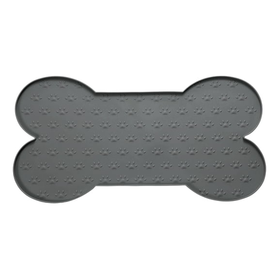 Uxcell Dog Food Mat, 20x10 Inch Silicone Pet Feeding Mat Non-Slip Bone Shaped Waterproof Dog Water Bowl Tray Raised Edge Protects Floors (Gray), Intended for Pets Bowl/Fountain
