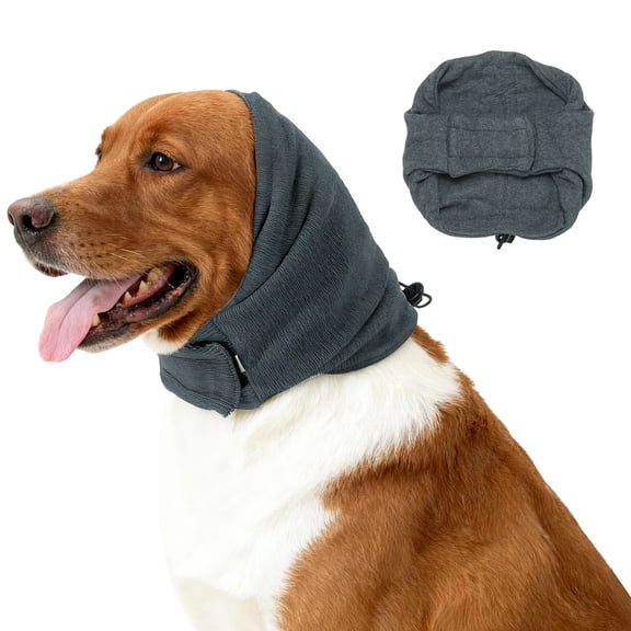 Dog Head Wrap, Cat Ear Wrap Ear Muffs Adjustable Quiet Head Cover Sleeves Anxiety Ease Head Protection No Shake, (Gray, L), Intended for Pet Grooming/Force Drying/Fireworks