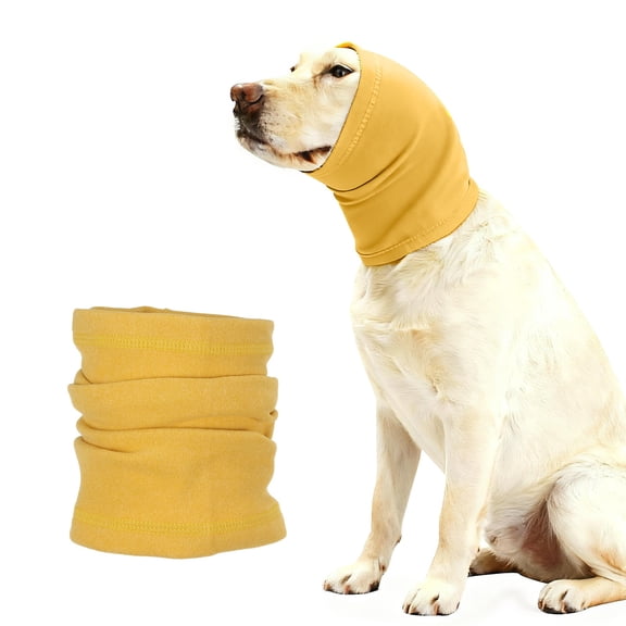 Dog Head Wrap, Cat Ear Wrap Ear Muffs Quiet Head Cover Sleeves Anxiety Ease Head Protection No Shake, (Yellow, M), Intended for Pet Grooming/Force Drying/Fireworks