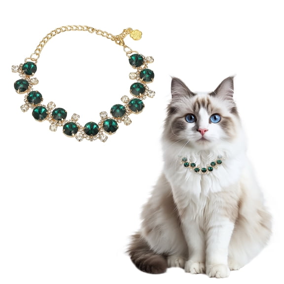 Uxcell Dog Necklace Collar, Gold Chain Pets Pearls Adjustable Crystal Rhinestones Cat Wedding Metal Collar Jewelry Accessories 12In, (Green), Intended for Teacup / Kitten / Small Pet