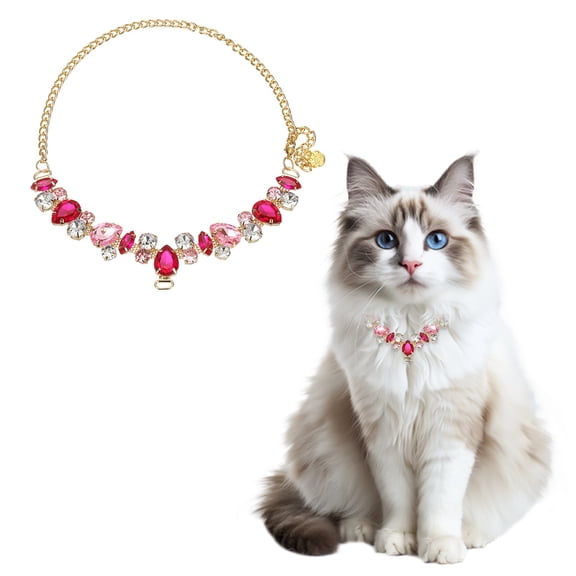 Uxcell Dog Necklace Collar, Gold Chain Pets Pearls Adjustable Crystal Rhinestones Cat Wedding Metal Collar Jewelry Accessories 20In, (Pink), Intended for Teacup / Kitten / Small Pet