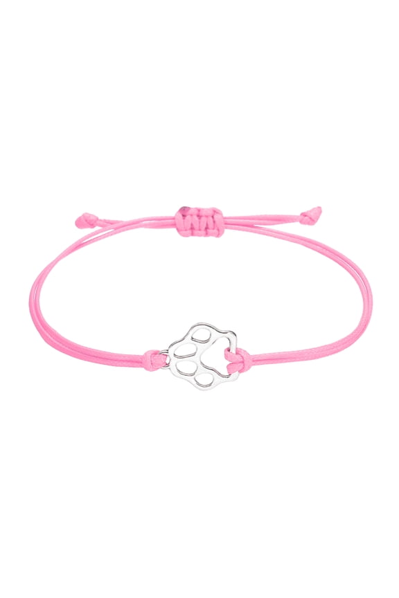 Dog Paw Bracelet for Women, Cat Paw Pet Print Memorial Rope Bracelet Handmade Adjustable String Pink