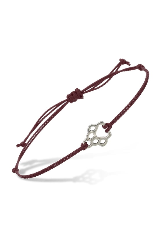 Dog Paw Print String Bracelet, Adjustable Handmade Braided Cords Rope BraceletwithPendant for Friendship DIY Craft Jewelry Decoration, Wine Red