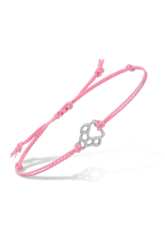Dog Paw Print String Bracelet, Adjustable Handmade Braided Cords Rope BraceletwithPendant for Friendship DIY Craft Jewelry Decoration, Pink