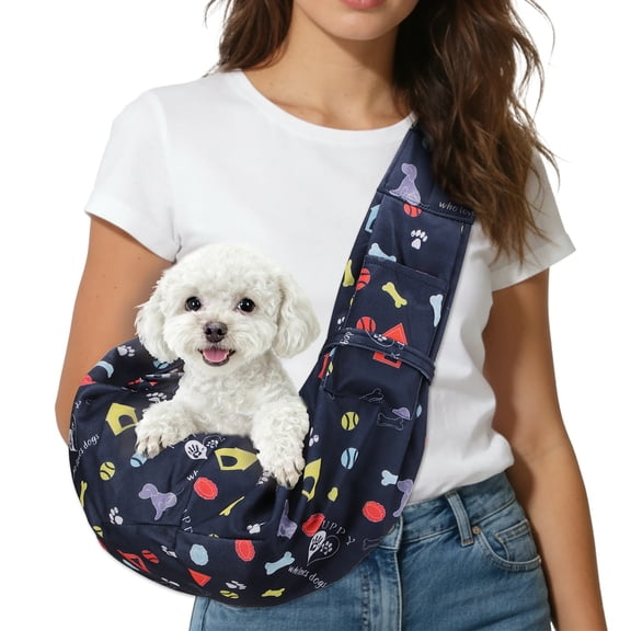 Uxcell Dog Sling Carrier for Small Dogs and Cats Up to 16.5 Lbs, Adjustable Buckle with Pocket Pet Cross Body Shoulder Bag, (Dark Blue, 1 Pcs) Intended for Outdoor Travel / Camp