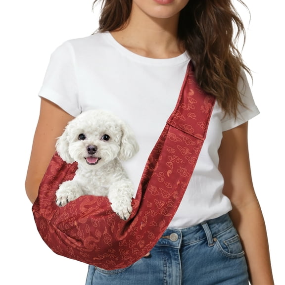 Uxcell Dog Sling Carrier for Small Dogs and Cats Up to 16.5 Lbs, Adjustable Buckle with Pocket Pet Cross Body Shoulder Bag, (Red, 1 Pcs) Intended for Outdoor Travel / Camp