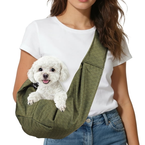 Uxcell Dog Sling Carrier for Small Dogs and Cats Up to 16.5 Lbs, Adjustable Buckle with Pocket Pet Cross Body Shoulder Bag, (Yellow Green, 1 Pcs) Intended for Outdoor Travel / Camp
