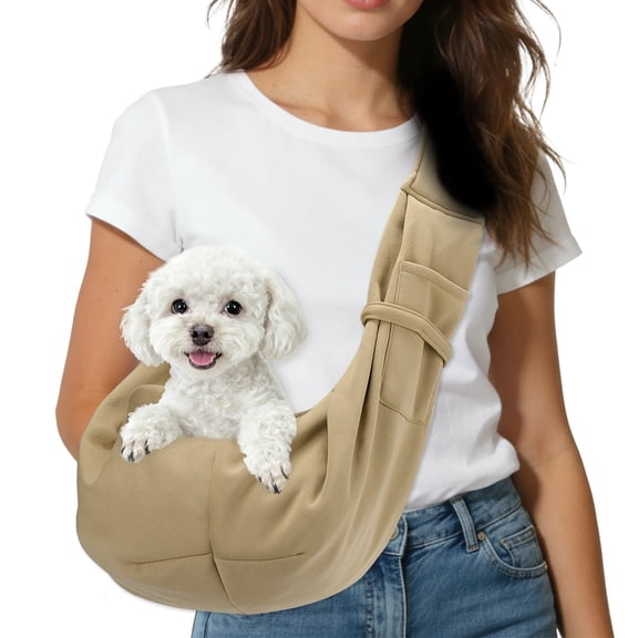 Uxcell Dog Sling Carrier for Small Dogs and Cats Up to 16.5 Lbs, Breathable Mesh with Buckle Pet Cross Body Shoulder Bag, (Brown, 1 Pcs) Intended for Outdoor Travel / Camp