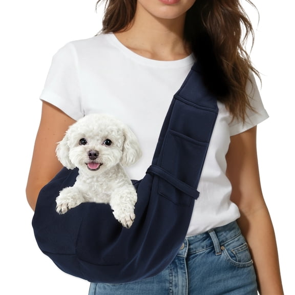 Uxcell Dog Sling Carrier for Small Dogs and Cats Up to 16.5 Lbs, Breathable Mesh with Buckle Pet Cross Body Shoulder Bag, (Dark Blue, 1 Pcs) Intended for Outdoor Travel / Camp
