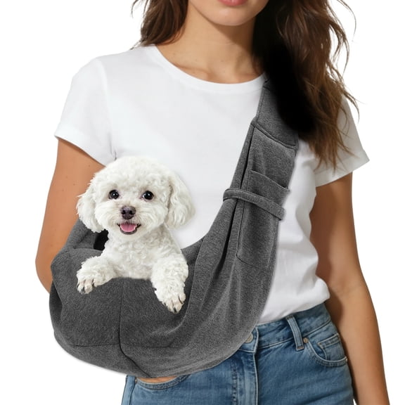 Uxcell Dog Sling Carrier for Small Dogs and Cats Up to 16.5 Lbs, Breathable Mesh with Buckle Pet Cross Body Shoulder Bag, (Dark Gray, 1 Pcs) Intended for Outdoor Travel / Camp