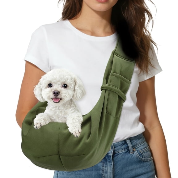 Uxcell Dog Sling Carrier for Small Dogs and Cats Up to 16.5 Lbs, Breathable Mesh with Buckle Pet Cross Body Shoulder Bag, (Dark Green, 1 Pcs) Intended for Outdoor Travel / Camp