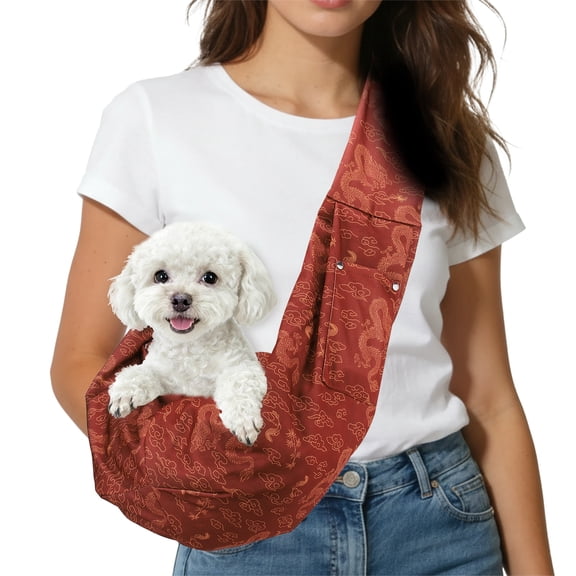 Uxcell Dog Sling Carrier for Small Dogs and Cats Up to 16.5 Lbs, Breathable Texture with Pocket Pet Cross Body Shoulder Bag, (Red, 1 Pcs) Intended for Outdoor Travel / Camp