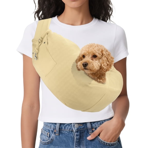 Uxcell Dog Sling Carrier for Small Dogs and Cats Up to 16.5 Lbs, Hands Free with Purse Pocket Pet Sling Carrier Safety Harness, (Beige, 1 Pcs) Intended for Outdoor / Camp / Travel