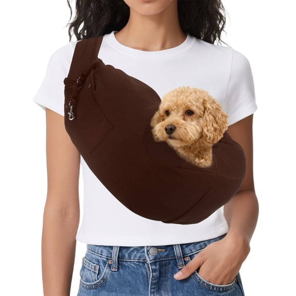 Uxcell Dog Sling Carrier for Small Dogs and Cats Up to 16.5 Lbs, Hands Free with Purse Pocket Pet Sling Carrier Safety Harness, (Coffee, 1 Pcs) Intended for Outdoor / Camp / Travel