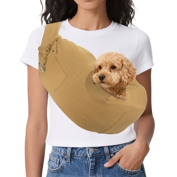 Uxcell Dog Sling Carrier for Small Dogs and Cats Up to 16.5 Lbs, Hands Free with Purse Pocket Pet Sling Carrier Safety Harness, (Khaki, 1 Pcs) Intended for Outdoor / Camp / Travel