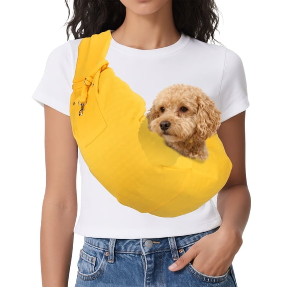 Uxcell Dog Sling Carrier for Small Dogs and Cats Up to 16.5 Lbs, Hands Free with Purse Pocket Pet Sling Carrier Safety Harness, (Yellow, 1 Pcs) Intended for Outdoor / Camp / Travel