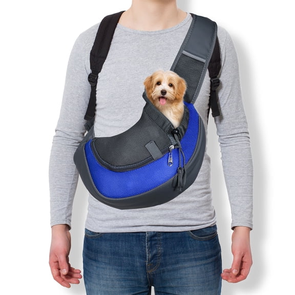 Uxcell Dog Sling Carrier for Small Pet Up to 13.2 lbs Hand-Free Drawstring Pet Sling Carrier with Safety Hook & Adjustable Strap, (Blue, 1 Pcs) Intended for Hiking and Camping