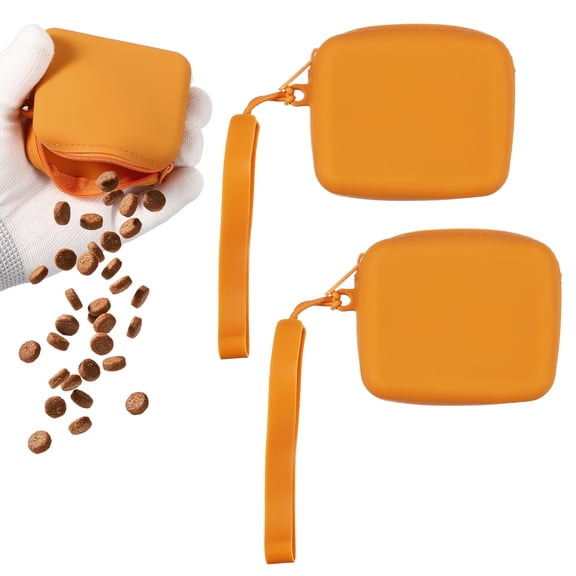 Uxcell Dog Treat Pouch for Training, Silicone Treat Pouches Portable Dog Bag with Zipper Pocket Size (Orange, 2 Pcs), Intended for Pet Training / Walking / Travel