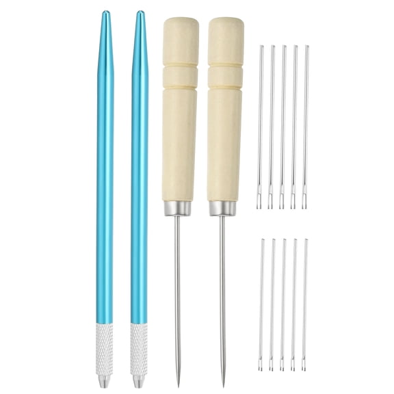 Uxcell Doll Hair Rooting Holders Kit, 0.6mm/0.8mm Doll Hair Rerooting Knitting Needles with Wood Awls Crochet Hooks Doll Wig Tool for Doll Hair Making Supplies DIY Crafts, Blue