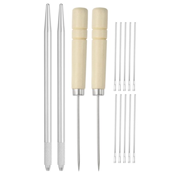 Uxcell Doll Hair Rooting Holders Kit, 0.8mm Doll Hair Rerooting Knitting Needles with Wood Awls Crochet Hooks Doll Wig Tool for Doll Hair Making Supplies DIY Crafts, Silver Tone