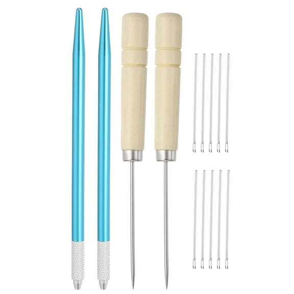 Uxcell Doll Hair Rooting Holders Kit, 0.6mm Doll Hair Rerooting Knitting Needles with Wood Awls Crochet Hooks Doll Wig Tool for Doll Hair Making Supplies DIY Crafts, Blue