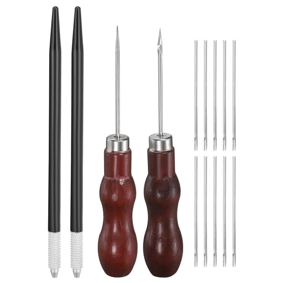 Uxcell Doll Hair Rooting Holders Tool, 0.6mm Doll Hair Rerooting Knitting Needles with Red Wood Handle Awls Crochet Hooks for DIY Wig Crafts Making Supplies, Black