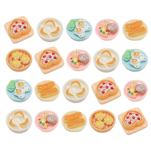 Uxcell Dollhouse Miniature Food, Cute Mixed Breakfast Plate Figures Toys Mini Resin Foods for Pretend Play Kitchen Cooking Game & Doll House Decor (Mixing Colors, 20pcs)