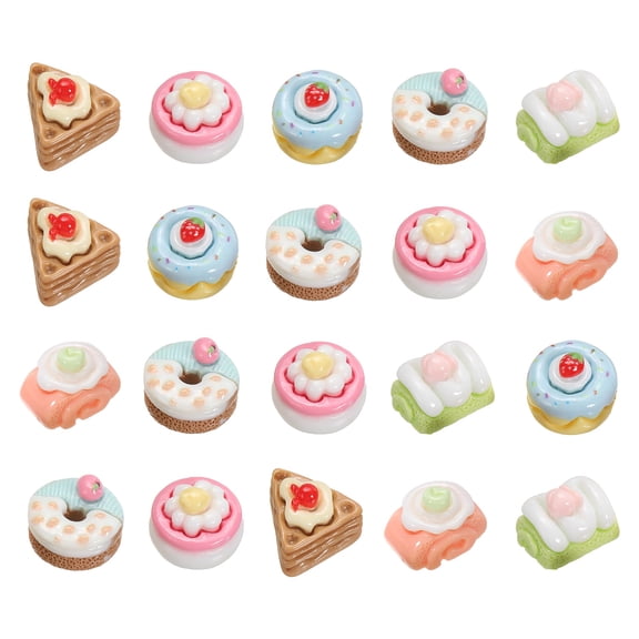 Uxcell Dollhouse Miniature Food, Cute Mixed Fruit Cake Towel Roll Figures Toys Mini Resin Foods for Pretend Play Kitchen Cooking Game & Doll House Decor (Mixing Colors, 20pcs)