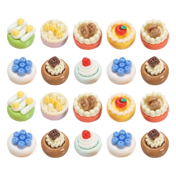 Uxcell Dollhouse Miniature Food, Cute Mixed Fruit Cream Cake Figures Toys Mini Resin Foods for Pretend Play Kitchen Cooking Game & Doll House Decor (Mixing Colors, 20pcs)
