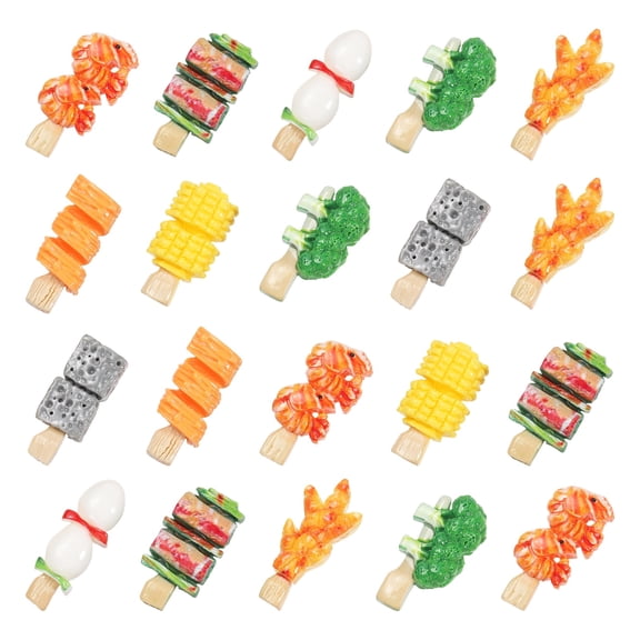 Uxcell Dollhouse Miniature Food, Cute Mixed Small Barbecue Figures Toys Mini Resin Foods for Pretend Play Kitchen Cooking Game & Doll House Decor (Mixing Colors, 20pcs)